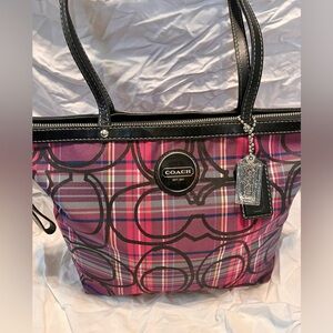 Coach Poppy Tartan Shoulder Bag Tote Rare Pink